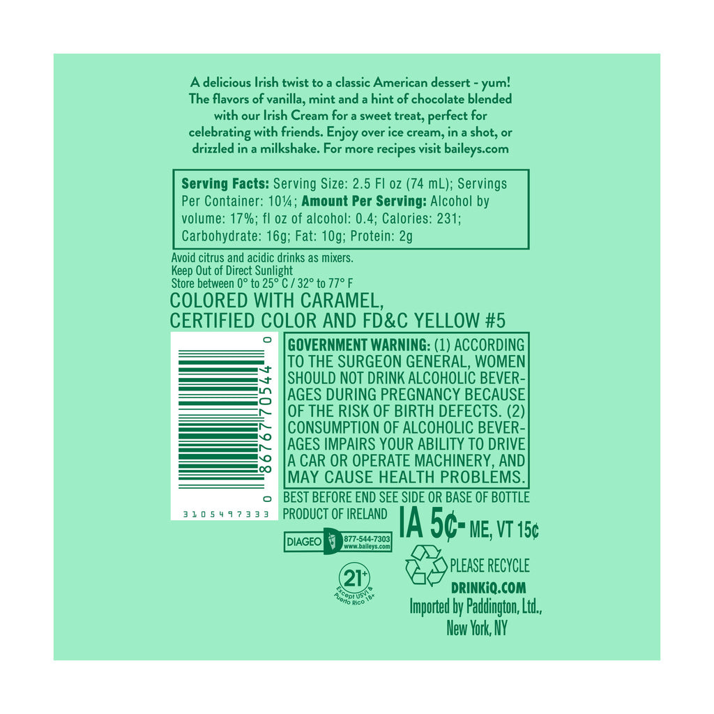 Baileys Vanilla Mint Shake Limited Edition Irish Cream 750 ml product image 3