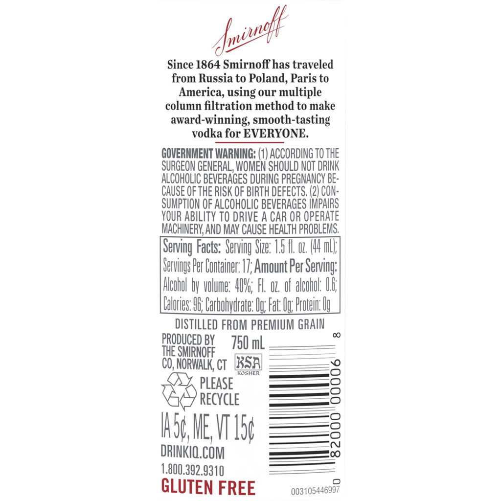 Smirnoff Vodka 750 ml product image 3
