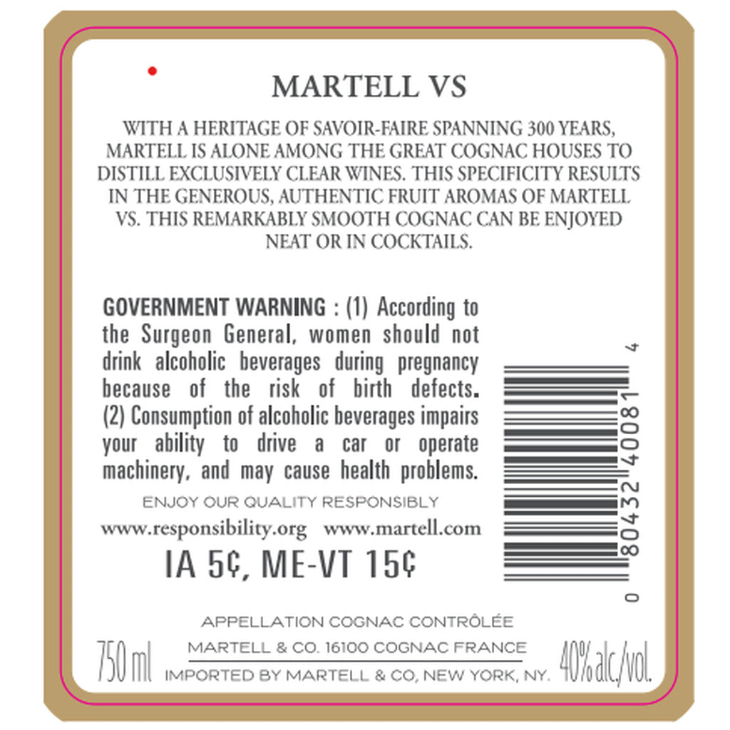 Martell V.S. Single Distillery Cognac 750 ml product image 2