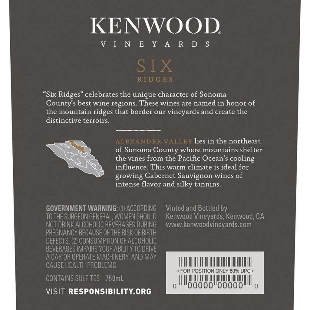 Kenwood Six Ridges Cabernet Sauvignon 2017 750 ml product image 3