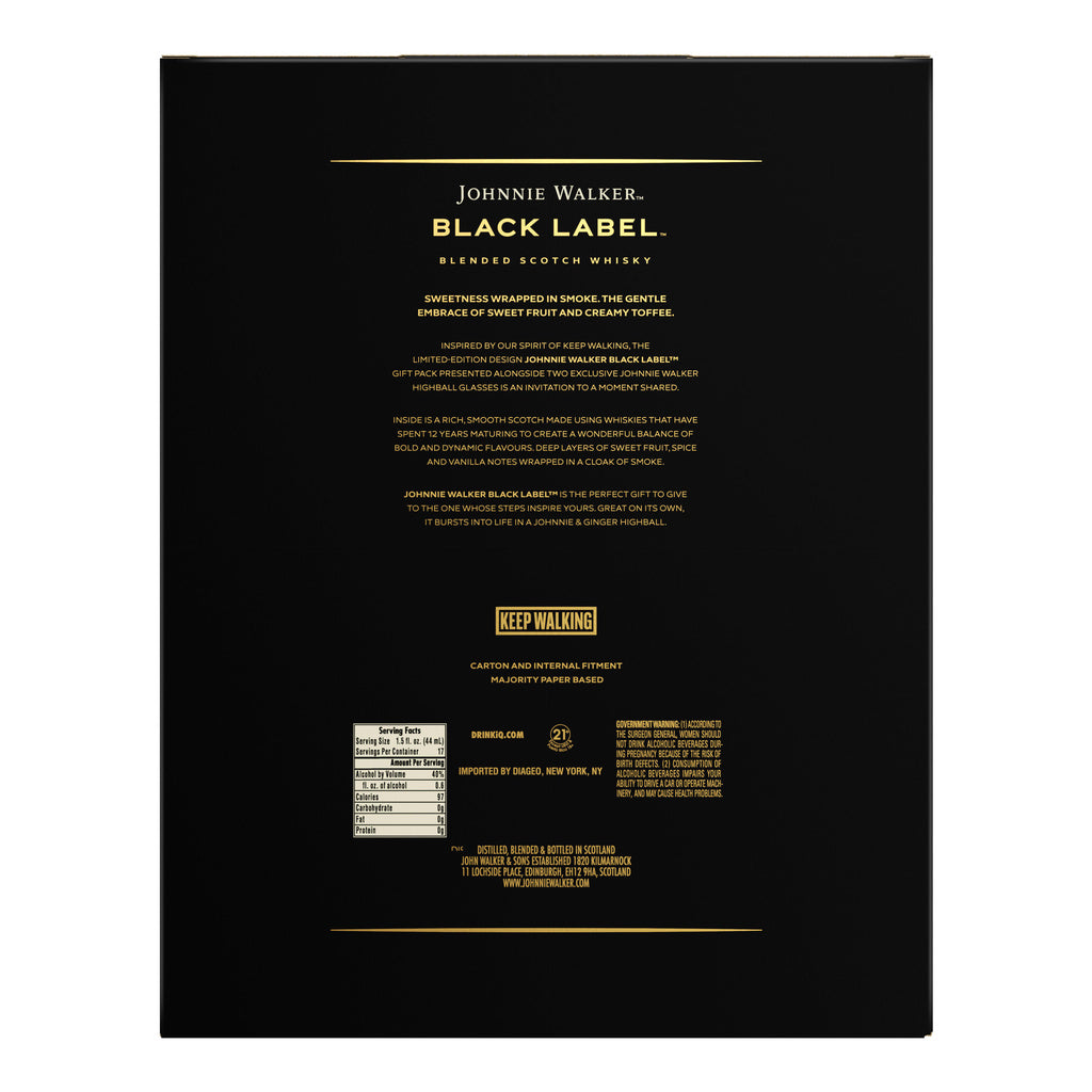 Johnnie Walker Scotch Blended Black Label Gft PK W / Highball Glass 750 ml product image 3