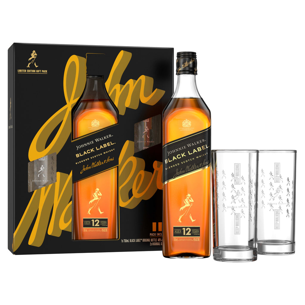 Johnnie Walker Scotch Blended Black Label Gft PK W / Highball Glass 750 ml product image 2