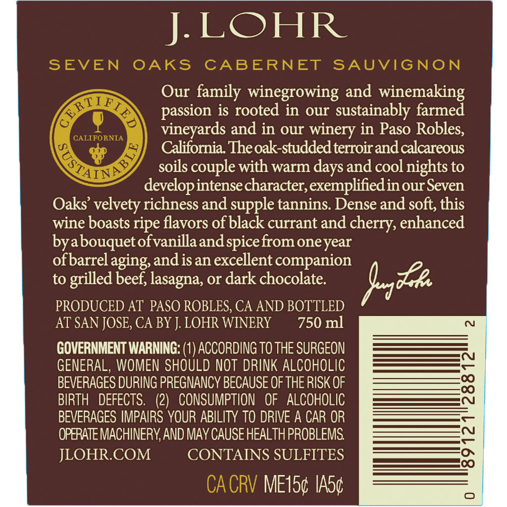 J. Lohr Vineyards & Wines Estates Seven Oaks Cabernet Sauvignon 2021 750 ml product image 2