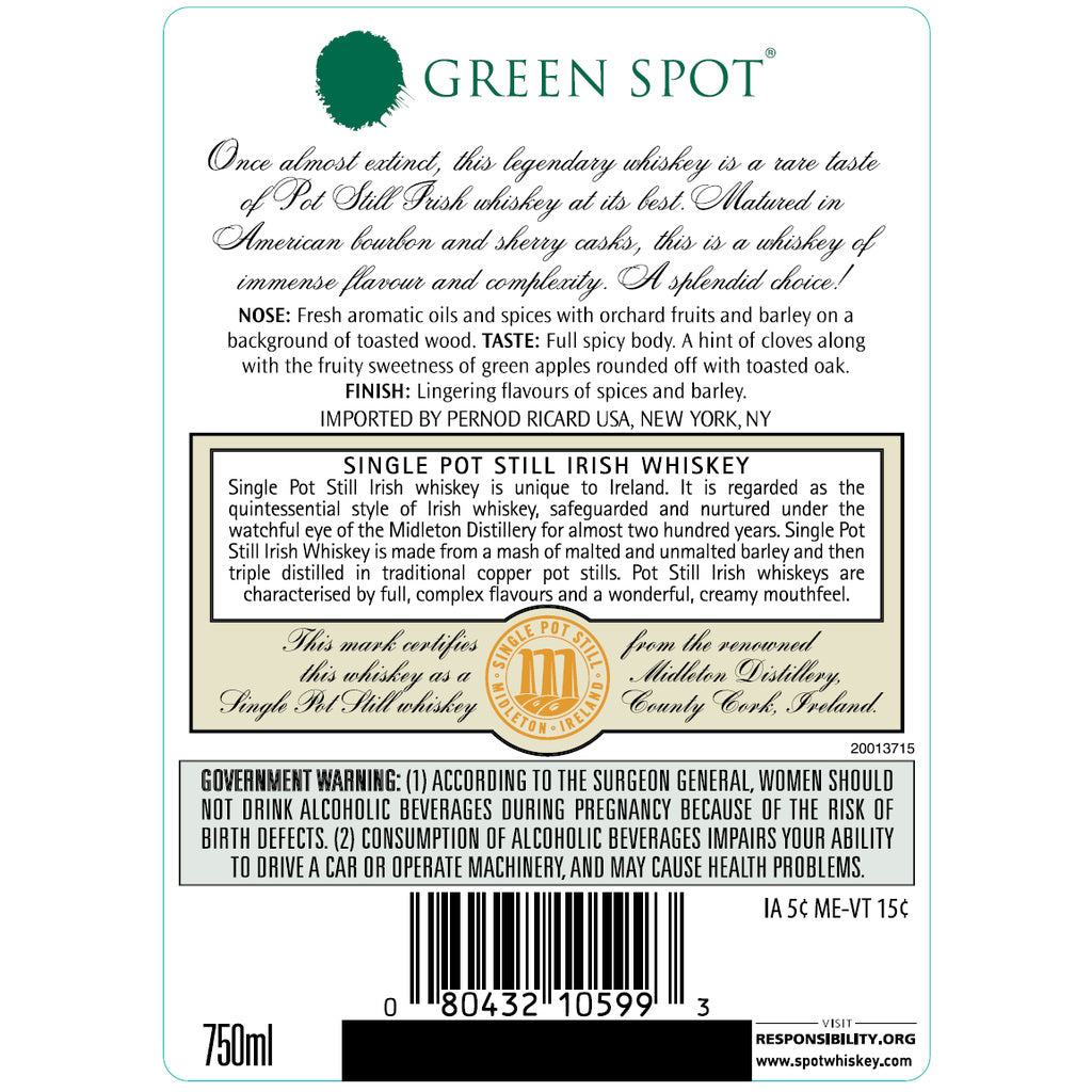 Green Spot Single Pot Still Irish Whisky 750 ml product image 2