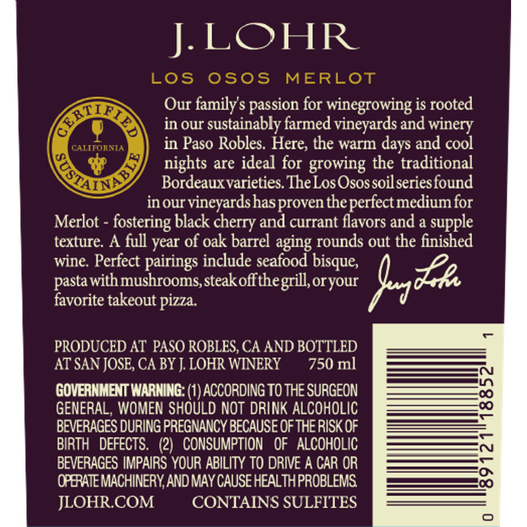 J. Lohr Vineyards & Wines Los Osos Merlot 2018 750 ml product image 4