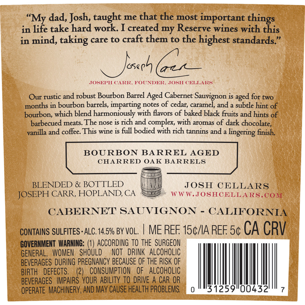 Josh Cellars Reserve Bourbon Barrel Cabernet Sauvignon 750 ml product image 9