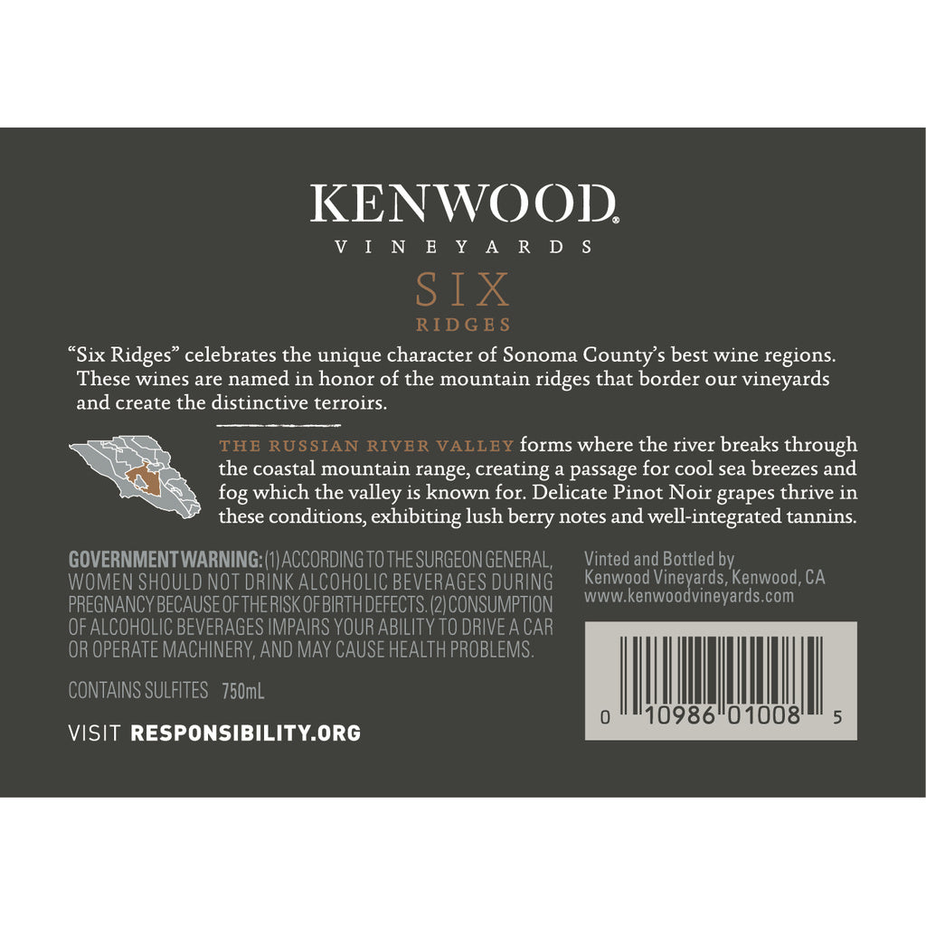 Kenwood Six Ridges Russian River Valley pinot 2018 750 ml product image 4