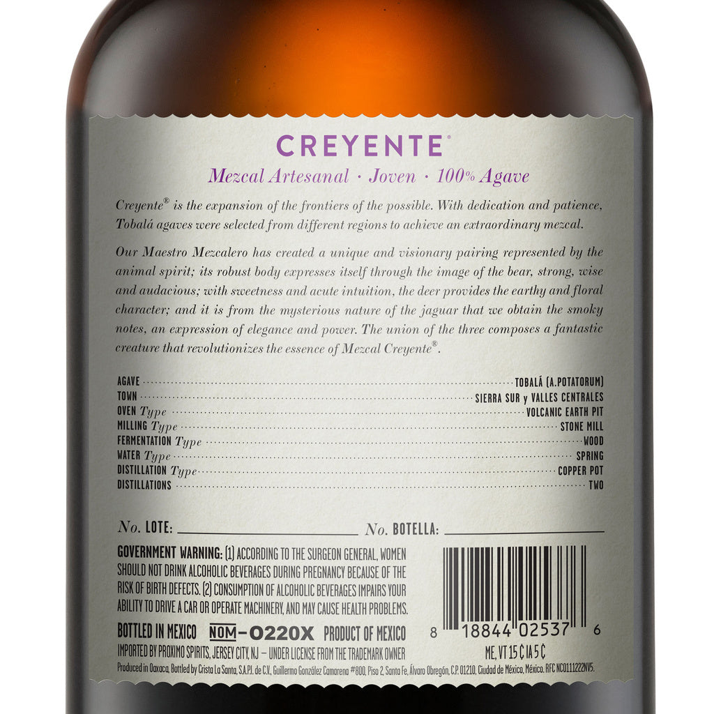 Creyente Mezcal Artesanal Joven Tobala 750 ml product image 16