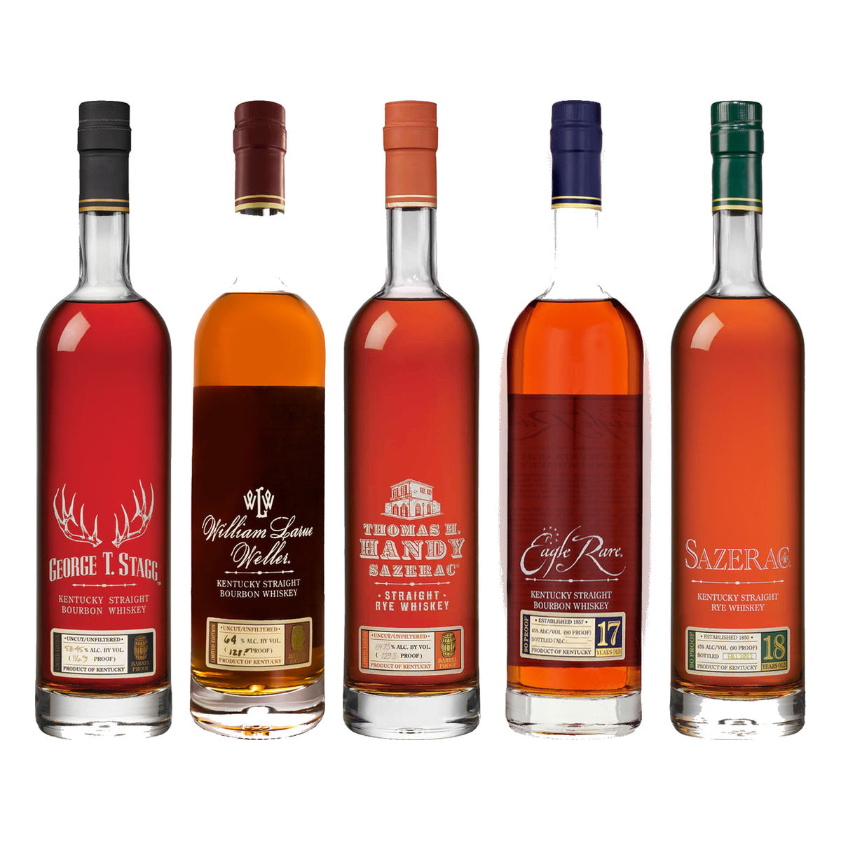 Antique Collection Bundle - George T. Stagg, William Larue Weller, Thomas H. Handy, Eagle Rare 17 & Sazerac 18 5 x 750 ml