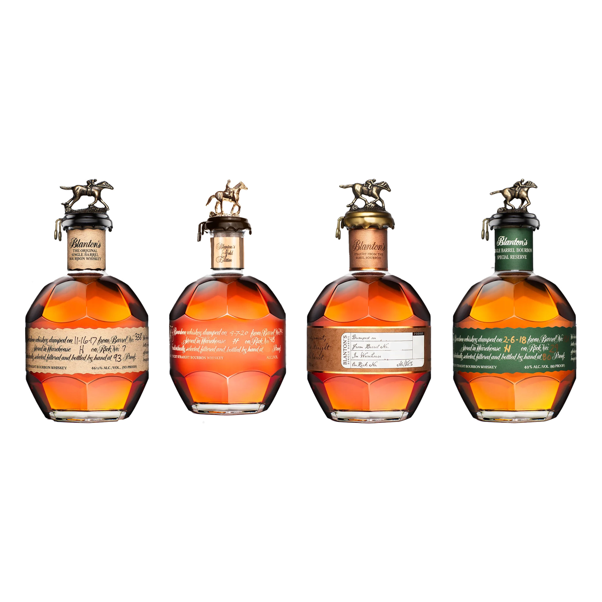 Blanton's Collection Bundle - Original, Gold, Straight from the Barrel & Green 700 ml + 750 ml + 700 ml + 700 ml