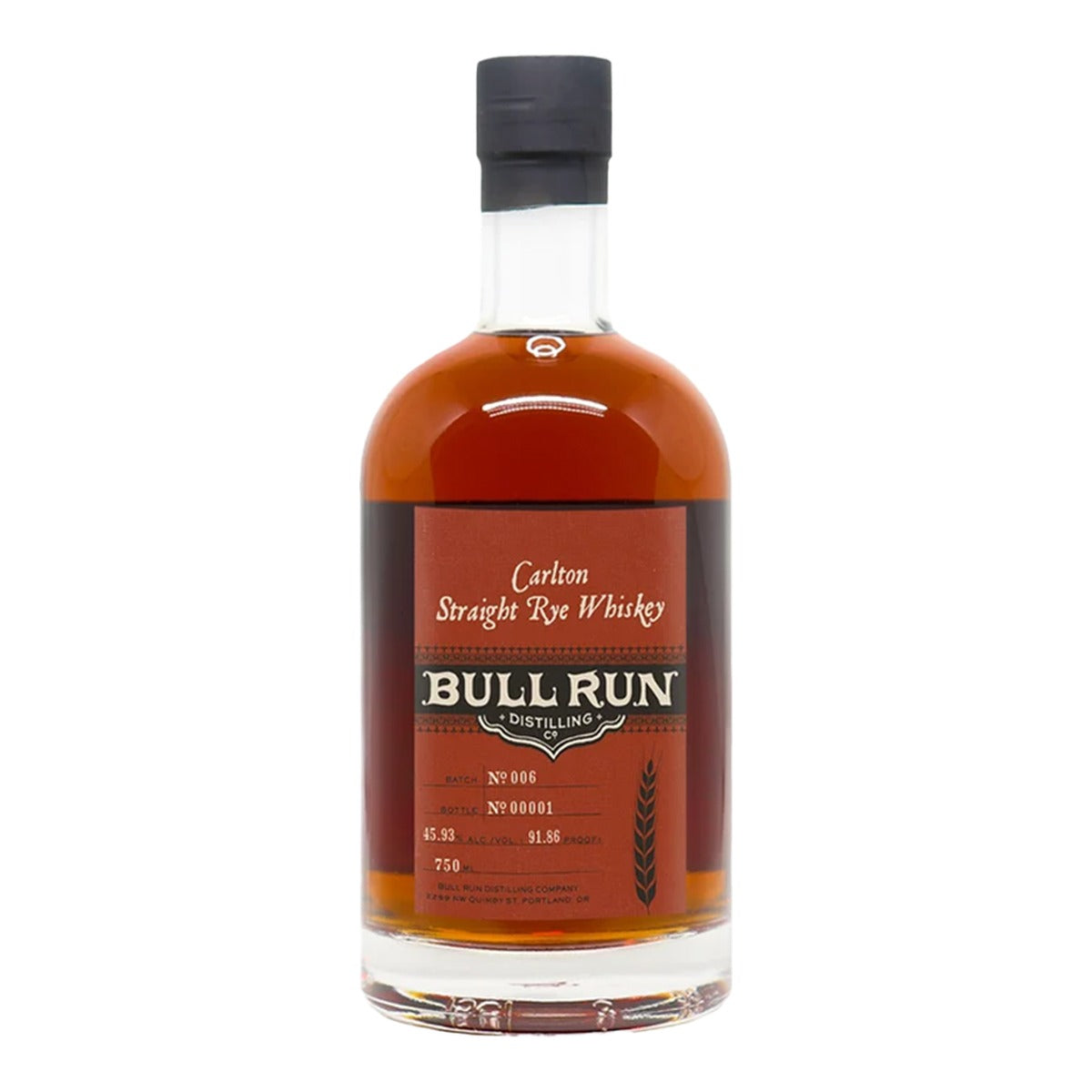 Bull Run Carlton Straight Rye Whiskey 750 ml