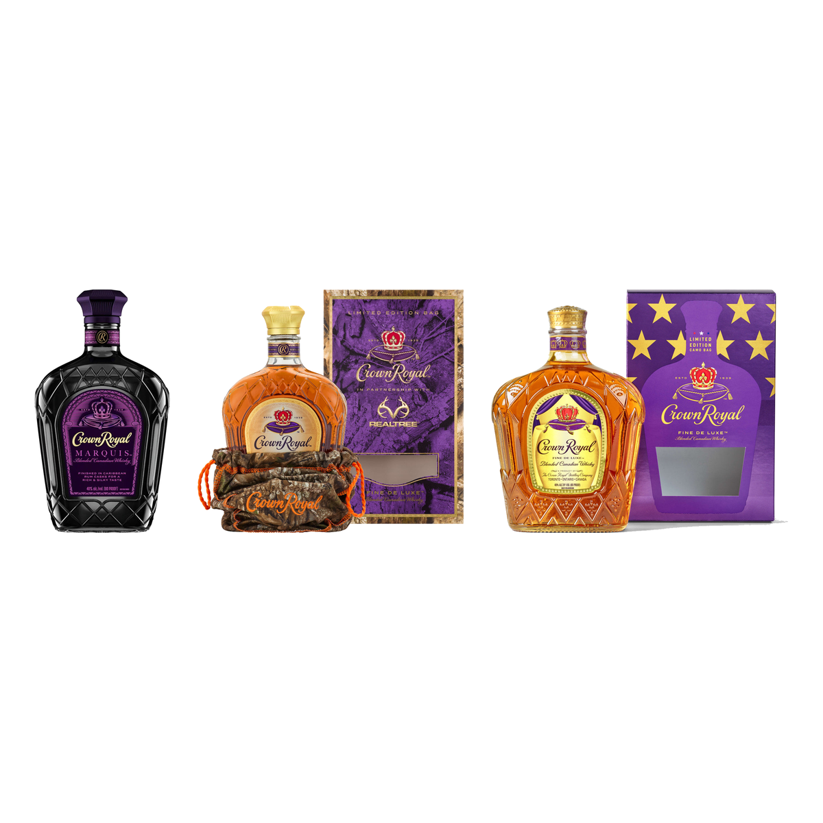 Crown Royal Collectors Bundle - Marquis, REALTREE & Fine De Luxe 3 x 750 ml