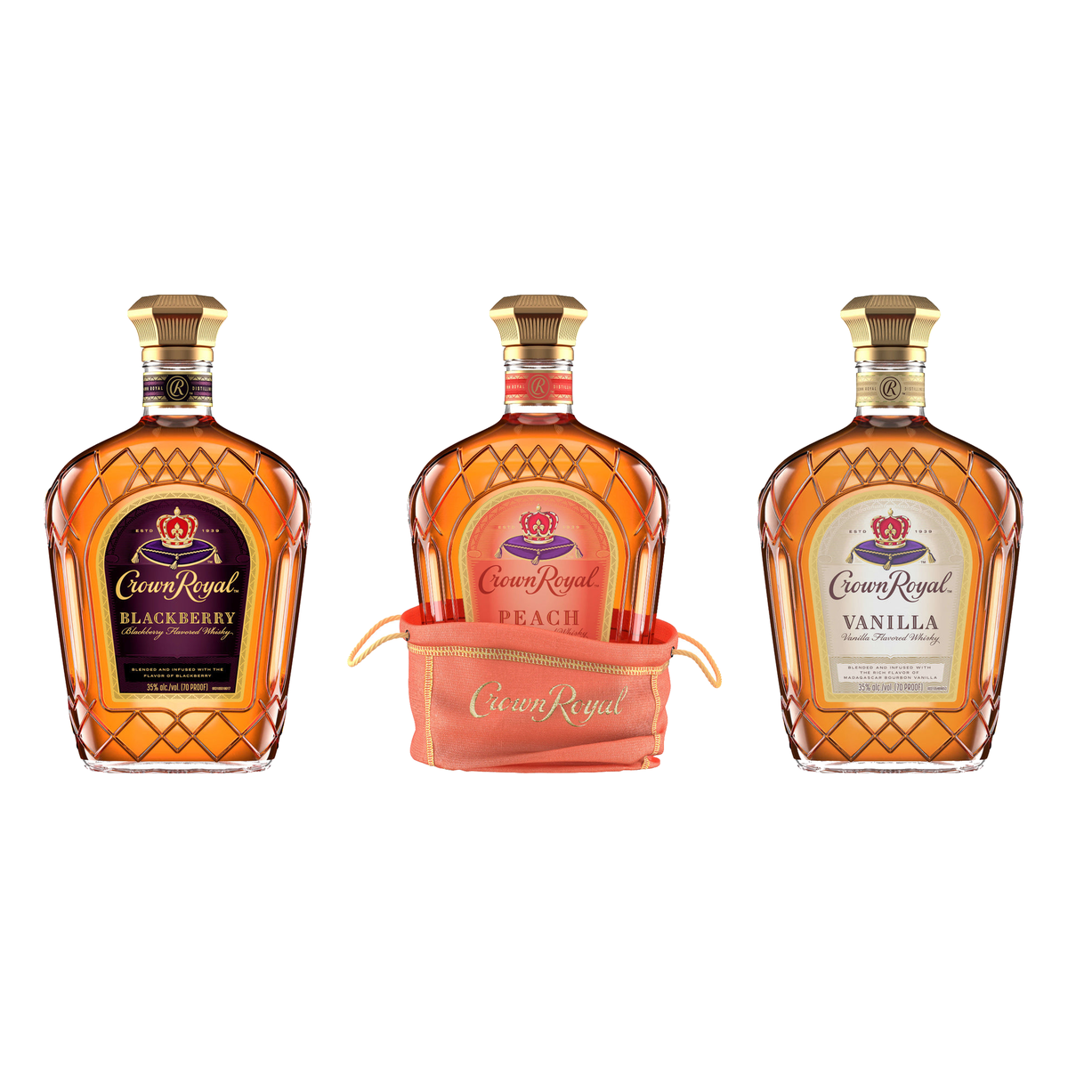 Crown Royal Flavors Bundle - Blackberry, Peach & Vanilla 3 x 750 ml