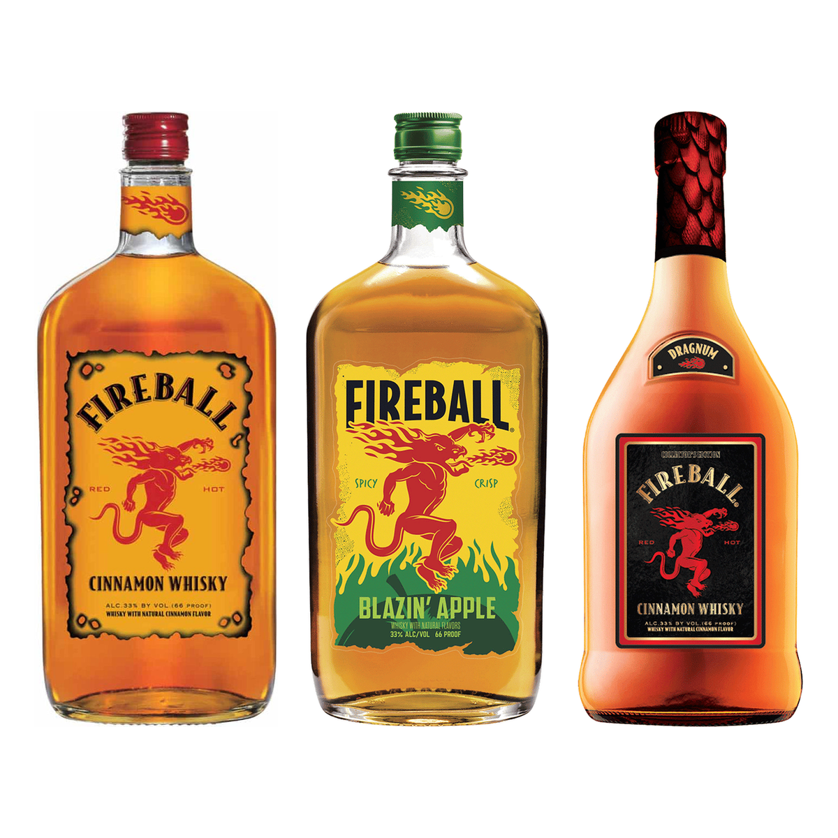 Fireball Party Bundle - Cinnamon, Blazin Apple & 1.75 L Dragnum 750 ml + 750 ml + 1.75 L