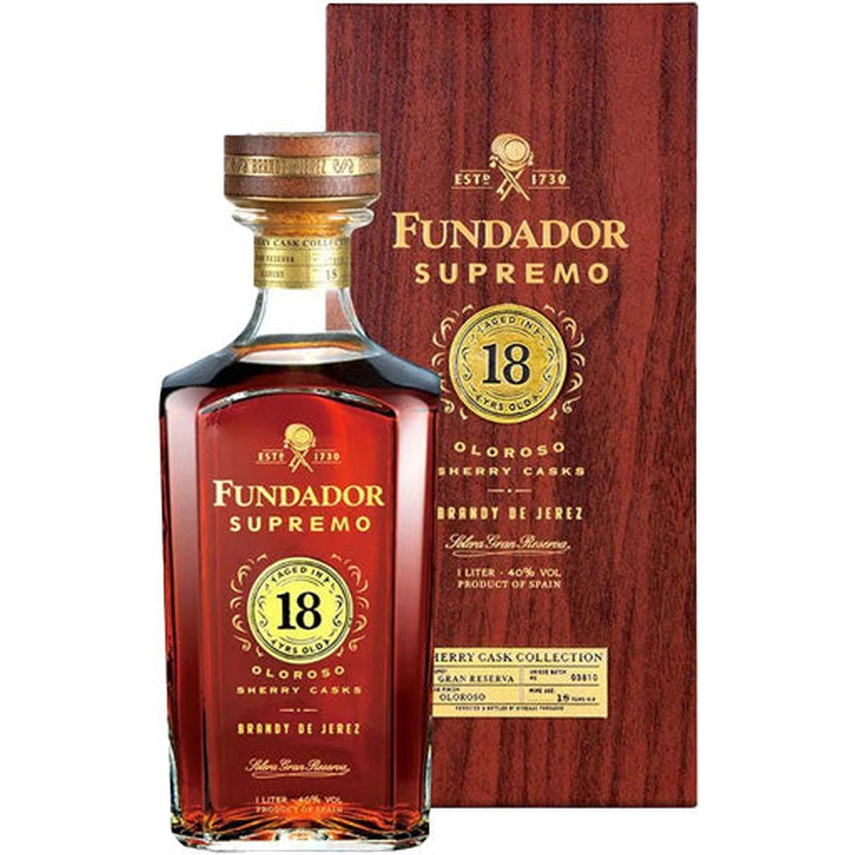 Fundador Supremo Oloroso Sherry Cask Brandy De Jerez Sherry Cask Collection 18 year 1 L