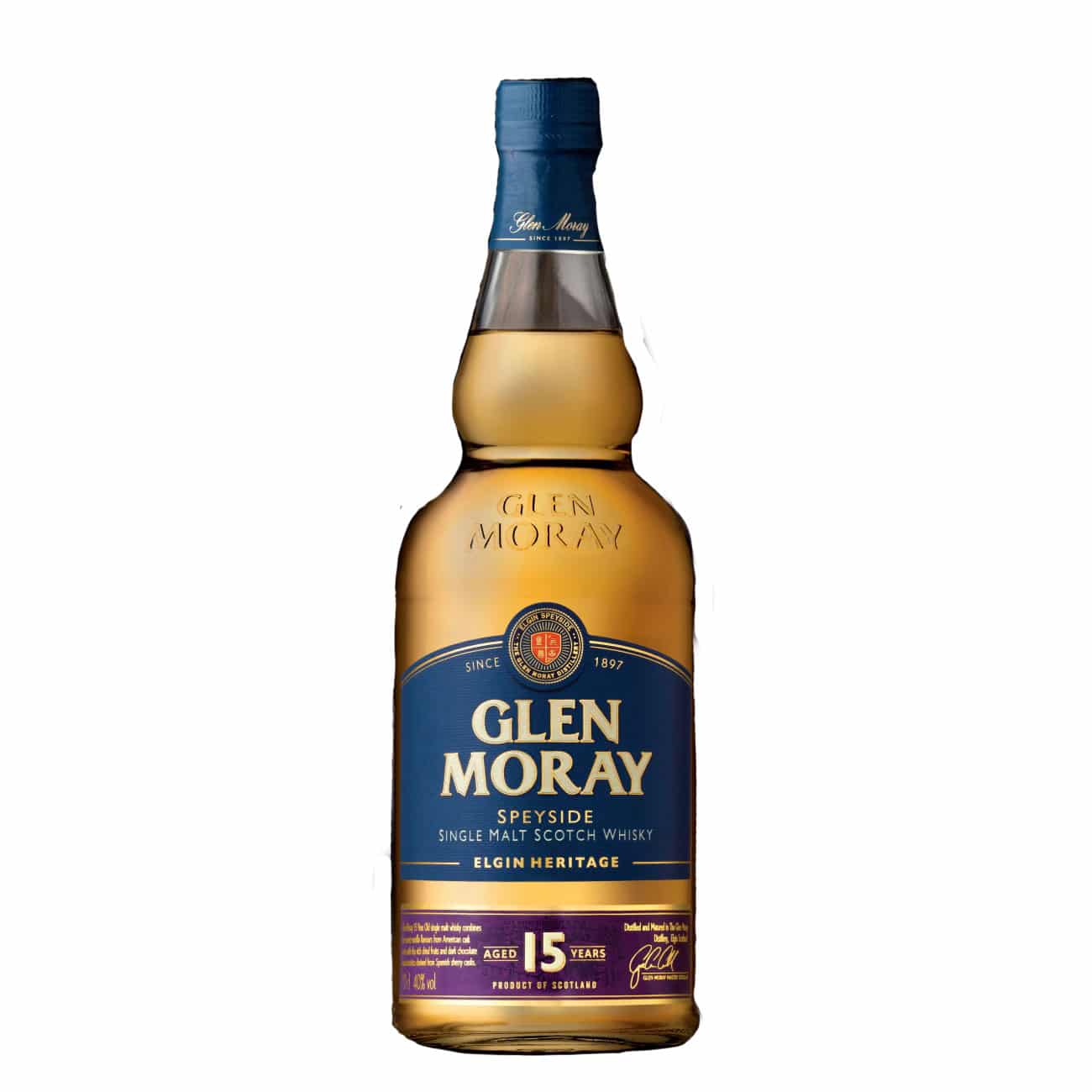 Glen Moray Speyside Single Malt Scotch Whisky Elgin Heritage American and Sherry Cask 15 year 750 ml