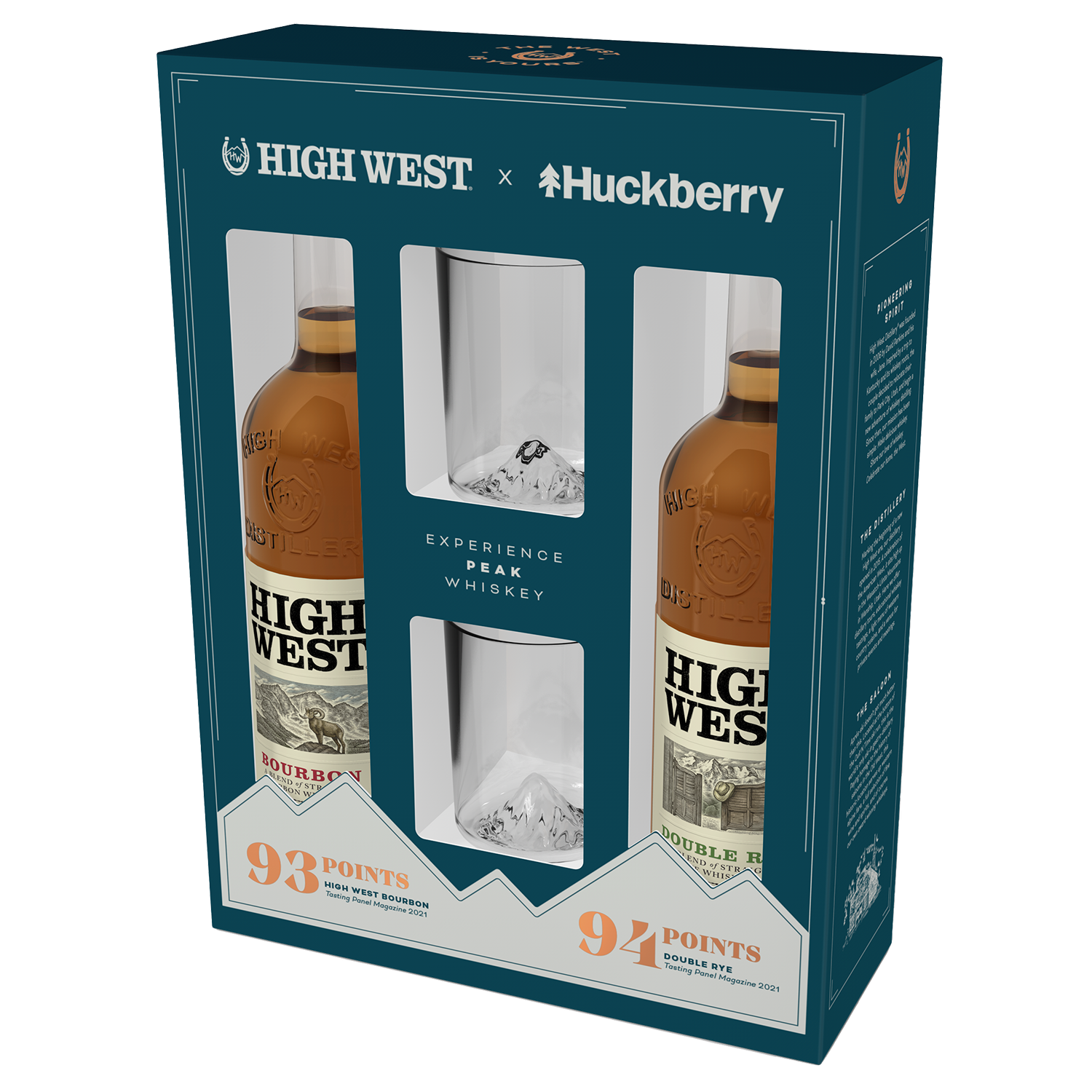 High West Distillery Straight Rye and Bourbon Huckleberry Whiskey/ w glasses 750 ml