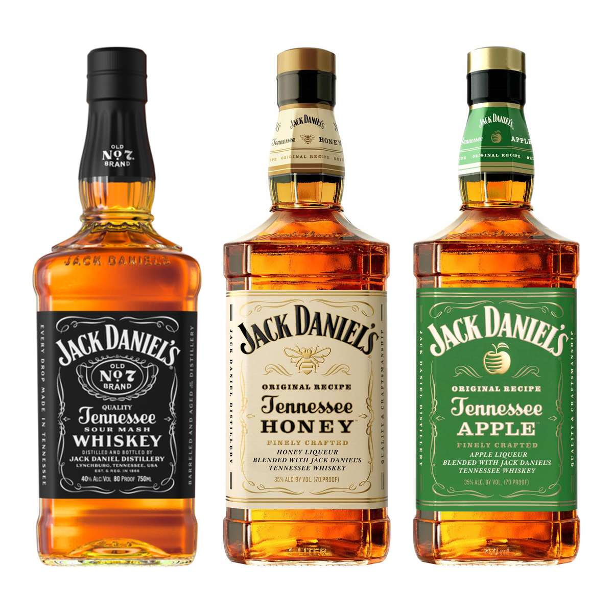 Jack Daniel's Bundle - Old No. 7, Tennessee Honey & Tennessee Apple 3 x 750 ml