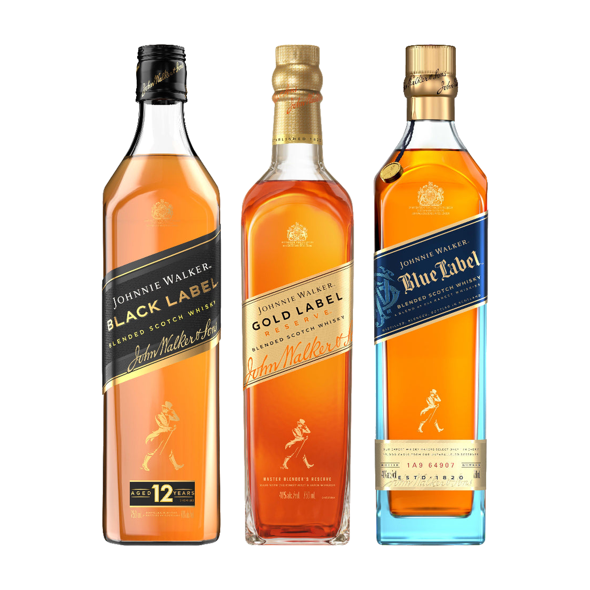 Johnnie Walker Bundle - Black, Gold & Blue Label 3 x 750 ml