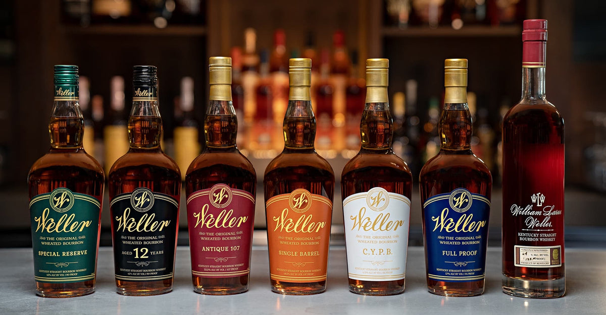 The W.L. Weller lineup: Special Reserve, 12 Year, Antique 107, Single Barrel, C.Y.P.B., Full Proof and William Larue Weller