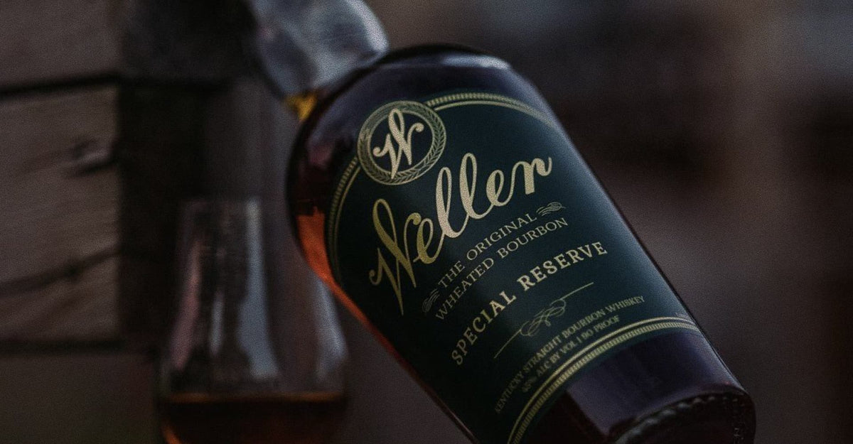 Weller Special Reserve bourbon bottle beside a glass