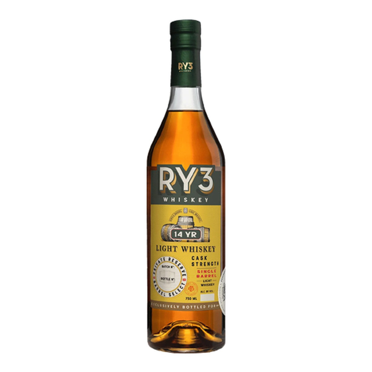 RY3 Whiskey 14 year Light Whiskey Cask strength 750 ml